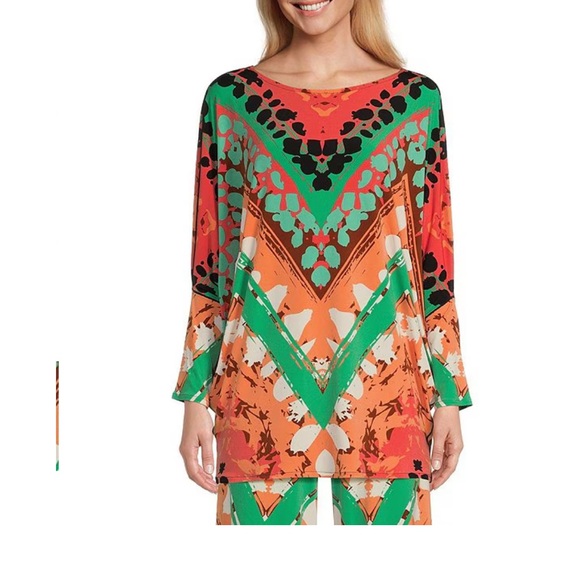 Eva Varro Maxine print Collection, Orange and Green Pants & Tunic coordinate - Picture 2 of 11